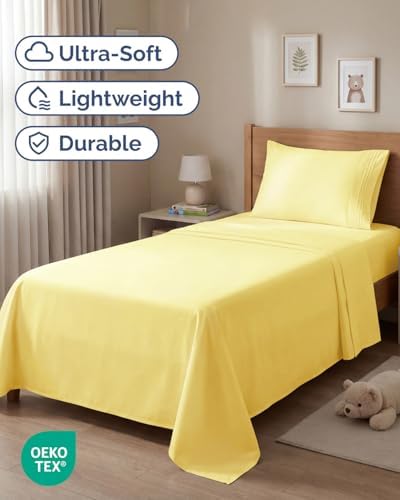 Twin Size 3 Piece Sheet Set - Comfy Breathable & Cooling Sheets - Yellow - Image 2