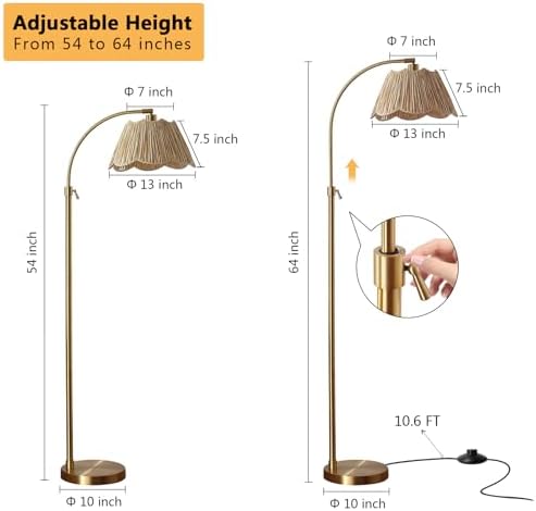 64'' Adjustable Arc Floor Lamp with Natural Rattan Woven Shade - Image 2