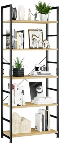 NUMENN 5 Tier Bookshelf, Tall Freestanding Open Storage Bookcase, Natural by NUMENN