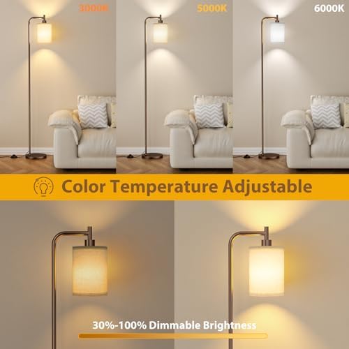 Ziisee 64" Floor Lamp for Living Room with Remote Control, Deep Beige Shade with Brown Pole, Dimmable Tall Lamps for Bedroom Office Corner, 9W LED Bulb Included - Image 3