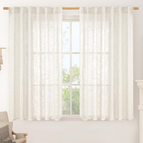 LAMIT Linen Semi Sheer Curtains for Small Window 40 Inch Length by LAMIT