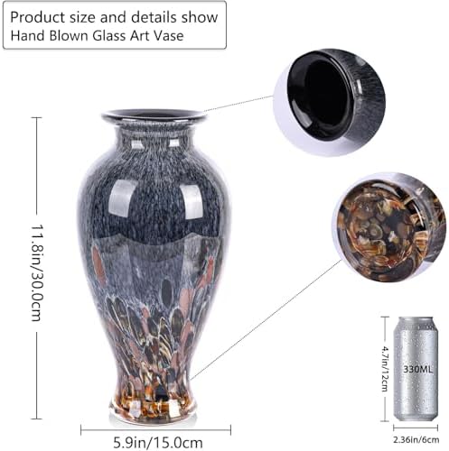 11.8" Tall Glass Vase Beautiful Hand Blown Glass Vase Modern Art Home Decor, Wide Mouth Colorful Vases for Mantle Dining Table Centerpiece, Entryway Living Room Wedding Decoration (Amber) - Image 2