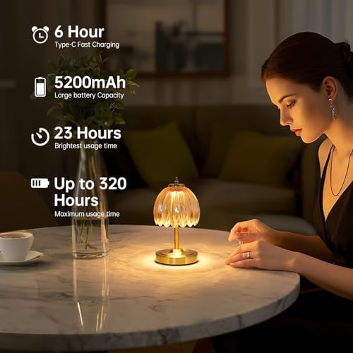 Shenmoyl Set of 2 Tulip Table Lamp with 5200mAh Battery & Touch Control, Cordless Small Table Lamp with 3 Colors, Rechargeable Battery Operated Table Lamps for Nightstand, Bedroom (Amber Tulip) - Image 6