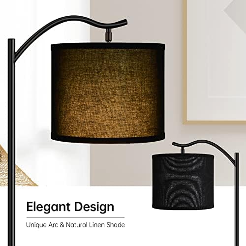 Montage Mid Century Arched Floor Lamp with Black Linen Shade, E26 Socket, Footswitch - Perfect for Living Room, Bedrooms, Office or Corner - Image 4