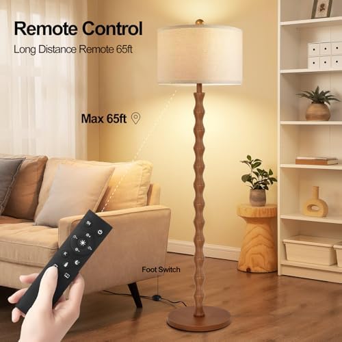 ZECOXOL Wood Floor Lamp with 3 Color Temperatures,Boho Floor Lamp with Remote Control,Dimmable Vintage Floor Lamp Mid Century Modern Standing Lamp Farmhouse Tall Pole Lamp for Living Room Bedroom - Image 5