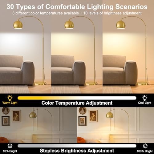 Gold Brushed Brass Arc Floor Lamps with 12W LED Remote Dimming - Image 6