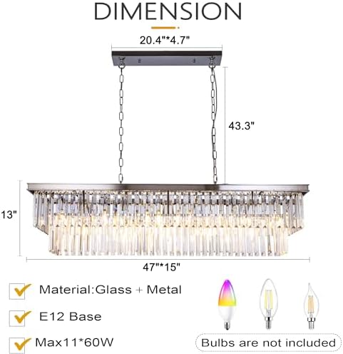 Wellmet 9-Light Crystal Chandelier 34.5 inch, Contemporary Modern Chandeliers Adjustable for Living Room, Dining Room, Pool Table Light, Kitchen Island Lighting (Chrome, 47 inches) - Image 3