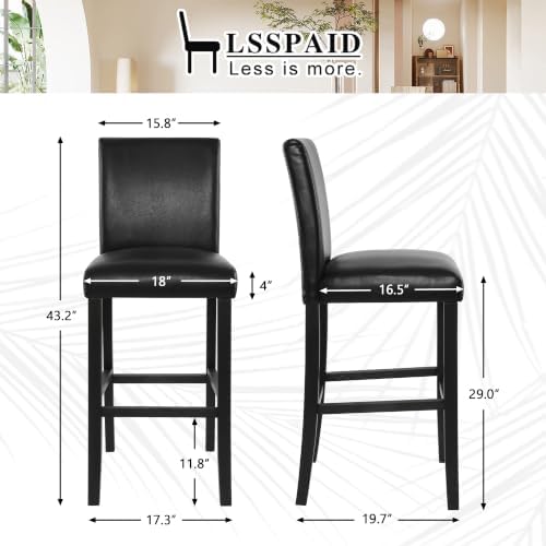 LSSPAID Bar Stools Set of 2, Black PU Leather 29 Inch Barstools - Image 2
