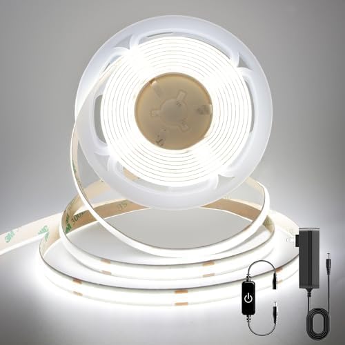 Pandery COB LED Strip,LED Strip Lights 3M/9.84ft,Touch Dimmable LED Strips,CRI90+,6000K Cool White cob led,1600LEDs,24V LED Tape Lights,Indoor for Bedroom, Kitchen, TV, Mirror,Cabinet by PanderyCOBLightUPYourLife
