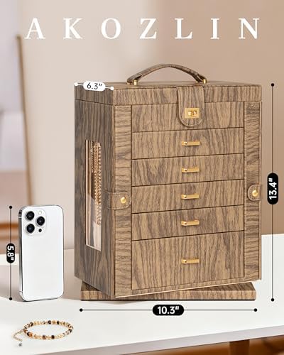 AKOZLIN 6-Tier Jewelry Box Organizer 5 Drawers Storage XXL Wood Grain - Image 2