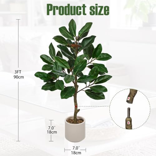 Briful 3 ft Artificial Magnolia Tree in Cream Plastic Pot - Image 2