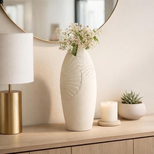 Tapered Ceramic Vase for Room, Bathroom and Office - Interior Accent for Home, Kitchen and Living Room - Decorative Styling for Home and Kitchen, Flower Pots and Bedroom Decor - 21", Ivory & Tan - Image 3