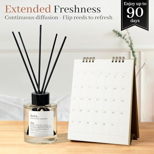 Duša Santal Reed Diffuser & Sticks - 5 Fl Oz Essential Home Fragrance Decor for Bathroom, Office & Living Spaces – Stylish & Long-Lasting Room Air Freshener -Ideal for Housewarming & Special Occasions - Image 2