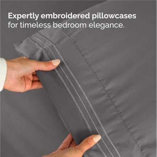 Split King Size 5 Piece Sheet Set - Breathable & Cooling Sheets - Dark Grey - Image 6