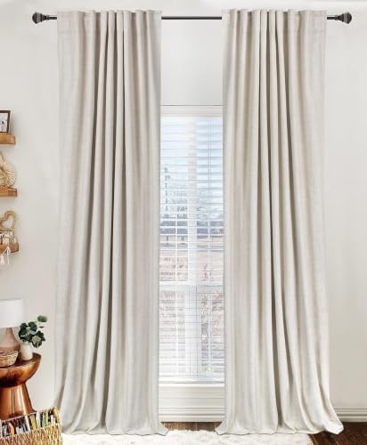 Linen Total Blackout Curtains for Bedroom Living Room 84 Inch, Cream by 100BlackoutShield