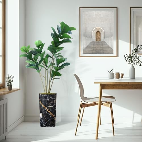 Artificial Tree in Modern Granite Effect Planter, Fake Ficus Lyrata Silk Trees for Indoor and Outdoor Home Decoration - 66" Overall Tall (Plant Pot Plus Tree) - Image 6