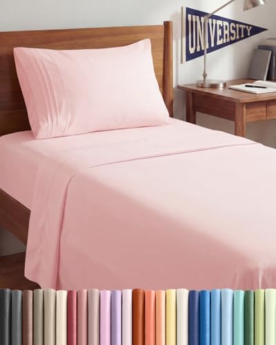 Twin XL 3 Piece Sheet Set - College Dorm Room Essentials - Baby Pink by CGKUnlimited
