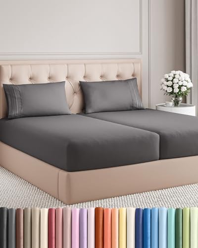 Split King Size 5 Piece Sheet Set - Breathable & Cooling Sheets - Dark Grey by CGKUnlimited