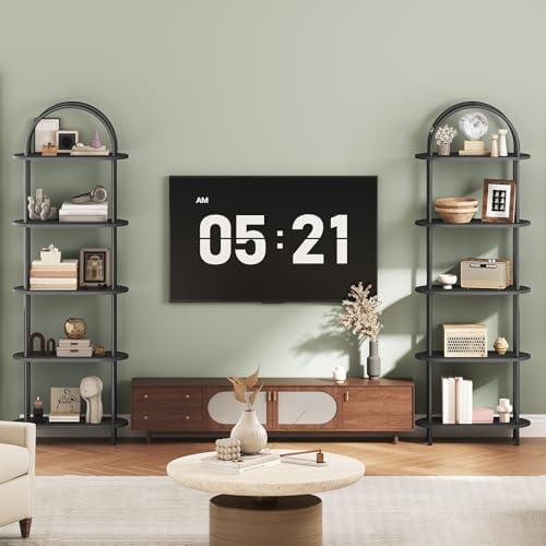 HOOBRO 5 Tier Open Bookshelf, Industrial Arched Bookcase Display Shelf Rack, Wooden Bookcase Storage Shelf Metal Frame, Tall Storage Organizer for Home, Easy Assembly, Black BB176SJ01 - Image 7