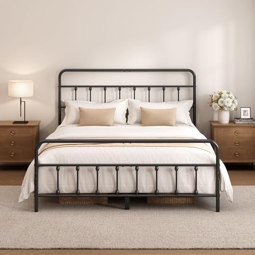 Queen Size Metal Bed Frame with Headboard and Footboard,Black by Unknown