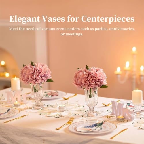Glasseam 7.5In Tall Glass Vases for Centerpieces, Pedestal Vase for Flowers - Image 5