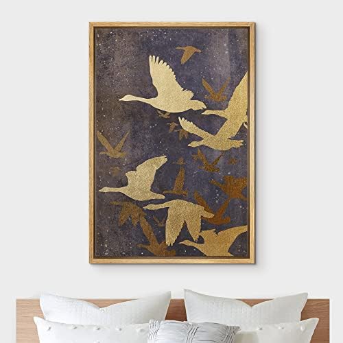 NWT Framed Canvas Print Wall Art Golden Birds Flying in Sky Nature Wilderness Illustrations Modern Art Decorative Landscape Rustic Colorful for Living Room, Bedroom, Office - 24"x36" Natural - Image 3
