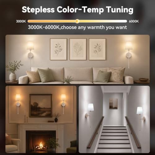 Wall Sconce, Champagne Gold and White Shade, Set of 2,RF Remote - Image 4