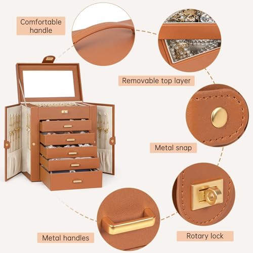 AKOZLIN 6-Tier Jewelry Box Organizer 5 Drawers Storage Medium Orange - Image 4