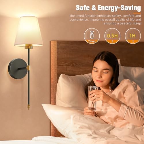 NIORSUN Battery Operated Wall Sconce Set of 2,Gold-Black Rechargeable Wall Lights with 10400mAh Dimmable Bulbs and Remote,9 Colors Wireless Wall Lamps for Bedroom Living Room Hallway Decor - Image 5