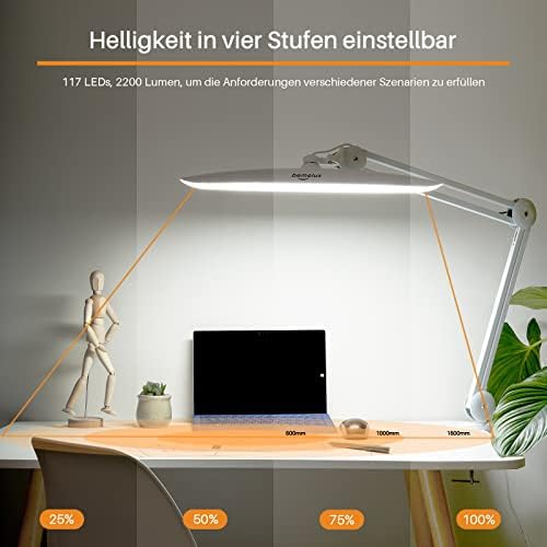 20-Inch LED Desk Lamp with Clamp, 24W 2200LM, White - Image 2
