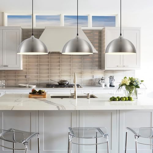 Brushed Nickel Pendant Light Kitchen Island 3 Pack, 11.8" Farmhouse Pendant Lights,Dome Pendant Light for Bedroom Dining Room Sink Hallway Foyer Barn Cafe - Image 4