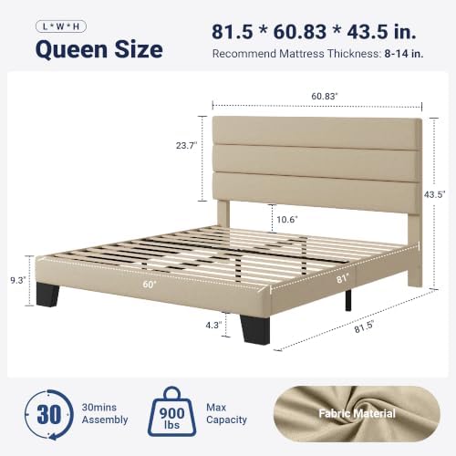 Allewie Queen Size Platform Bed Frame with Fabric Upholstered Headboard - Image 2