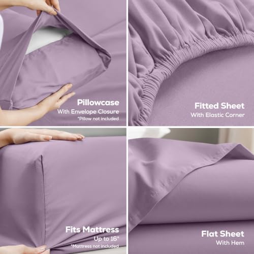 California King Sheets Set, 4 Pieces 16" Deep Pocket Bed Sheets, Lavender - Image 3