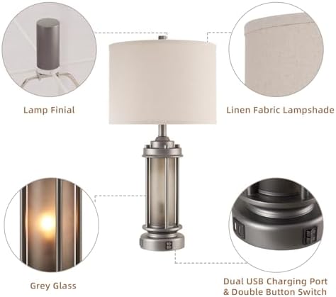 AIEAMPDO Set of 2 Farmhouse Bedroom Table Lamps with 2 USB C+A Ports - Image 6