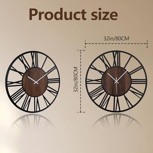 32Inch Large Lighted Wood Wall Clock Remote Control, Roman Numeral Modern Decorative Clock with Silent Movement, Battery Operated Clocks for Living Room Decor - Image 2