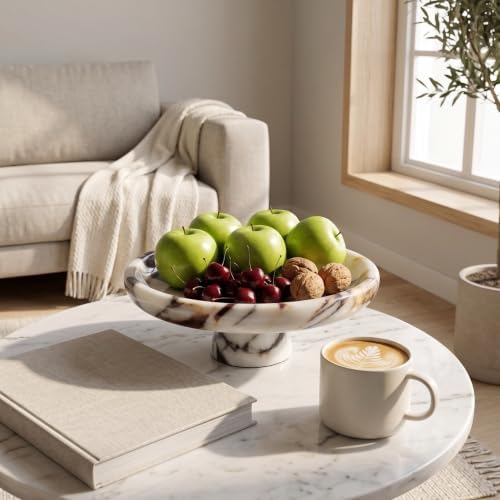 Marble Fruit Bowl with Pedestal, 9.8" Calacatta Viola Decorative Bowl - Image 5