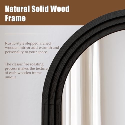 30"x71" Full Length Mirror Solid Wood Frame, Arched Floor Mirror Full Length with Stand, Room Decor Big Full Body Mirror with HD Tempered Glass for Bedroom, Living Room, Black - Image 2