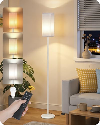 64.2'' Dimmable Floor Lamp for Living Room with Remote and Foot Switch, Corner Floor Lamp for Bedroom, Includes 10W A19 Bulb, Modern Standing Tall Lamp, ETL Listed, White WCW17LD05 by GOEBLESON
