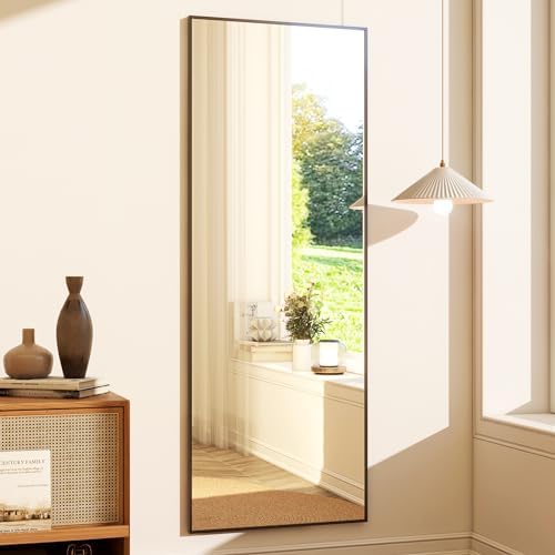 GLSLAND 58"x18" Full Length Mirror Full Body Mirror Freestanding Hanging or Leaning Rectangle Floor Mirror Aluminum Alloy for Bedroom Bathroom Living Room,Black - Image 2
