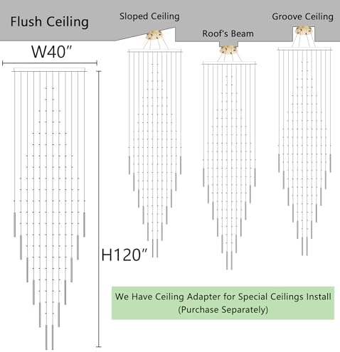 HAIXIANG W40 x H120 Glam Chandelier with LED Bulbs Crystal Raindrop High Ceiling Pendant Light for Entrance Large Villa Chandelier Foyer Lighting Fixtures Gold - Image 2