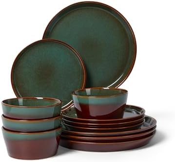 Pokini Ceramic Plates and Bowls Sets for 4, 12pcs Dinnerware Sets, Dish Set by Pokini
