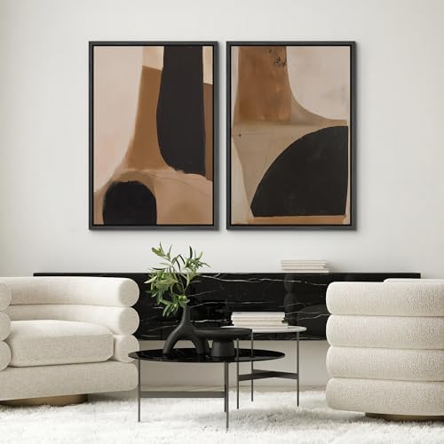 SIGNWIN Framed Canvas Print Wall Art Set Warm Neutral Abstract Shapes Illustrations Modern Art Rustic Colorful Ultra for Living Room, Bedroom, Office - 16"" x24 x2 Black - Image 2
