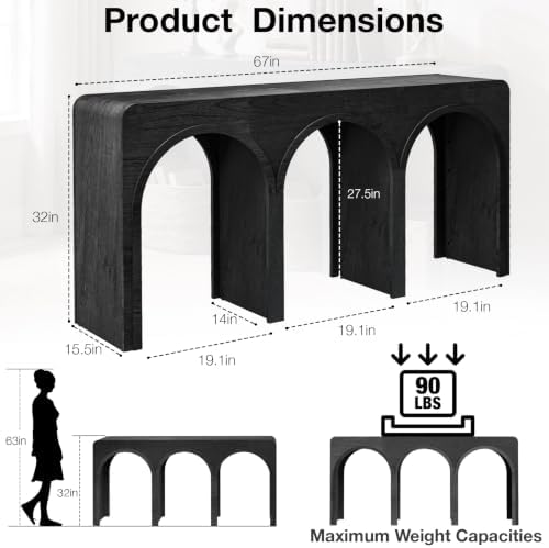 Fatmok Modular Coffee Bar with LED Lighting,Charging Station,Arched Wood Console Table and Storage Cabinet,Modern Liquor&Wine Display Cabinet for Living Room,Black Grey(FGF,3-Piece) - Image 6
