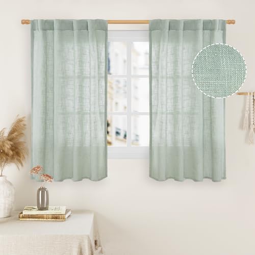 LAMIT 48 Inch Short Window Linen Curtains, Semi Sheer Panels 2 Panels by LAMIT