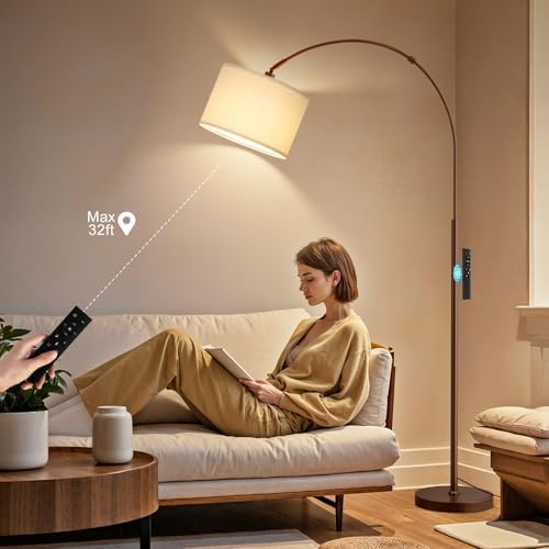 Ambimall Dimmable Arc Floor Lamp with Remote, Color Temp Adjustable, Brown - Image 6