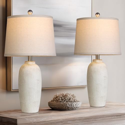 Jar Table Lamps Set of 2, 25" Ceramic Bedside Lamps for Bedroom, Beige Farmhouse Nightstand Lamps for Living Room by MouvovoLighting