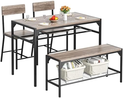 Shintenchi Dining Table Set for 4 with Bench and Chairs, Oak Gray by Shintenchi%7CFurnitureMadeforRealLife
