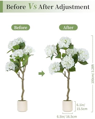 BLOSMON White Hydrangea Fake Tree for Outdoor Porch Decor, 2 Pcs, 39 Inch - Image 4