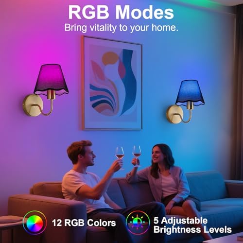 ADISUN Battery Operated Wall Sconce Set of 2, Gold Wall Lamps Rechargeable Bulbs for Living Room, Black Rattan Shade, Wireless Wall Lights for Bedroom Living Room Hallway Kitchen(2 Bulbs Included) - Image 5