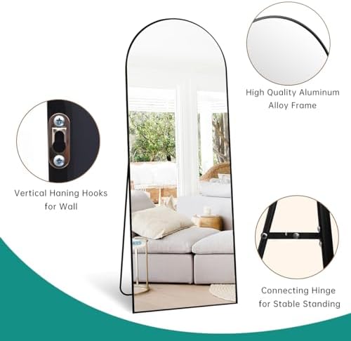 64''x21'' Arched Full Length Mirror with Stand, Full Body Mirror, Mirrors Full Length Floor Freestanding, Wall Mounted Mirrors for Bedroom Living Room Cloakroom (Black) - Image 4